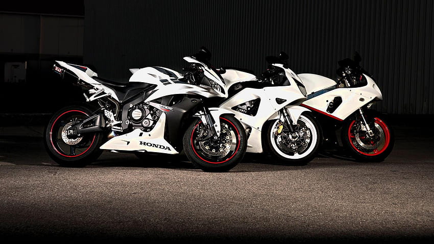 Three white sport bikes, Honda, Honda CBR, motorcycle, cbr 600 rr, android cbr 600 HD wallpaper