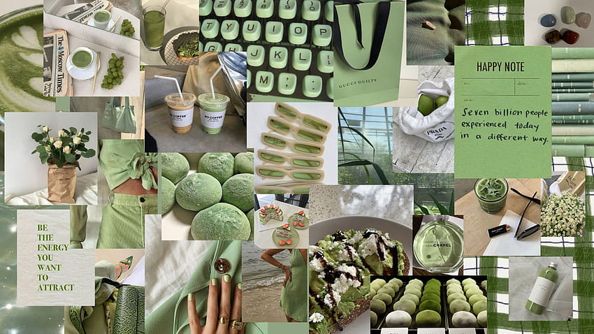 Laptop verde estetico, collage verde chiaro Sfondo HD