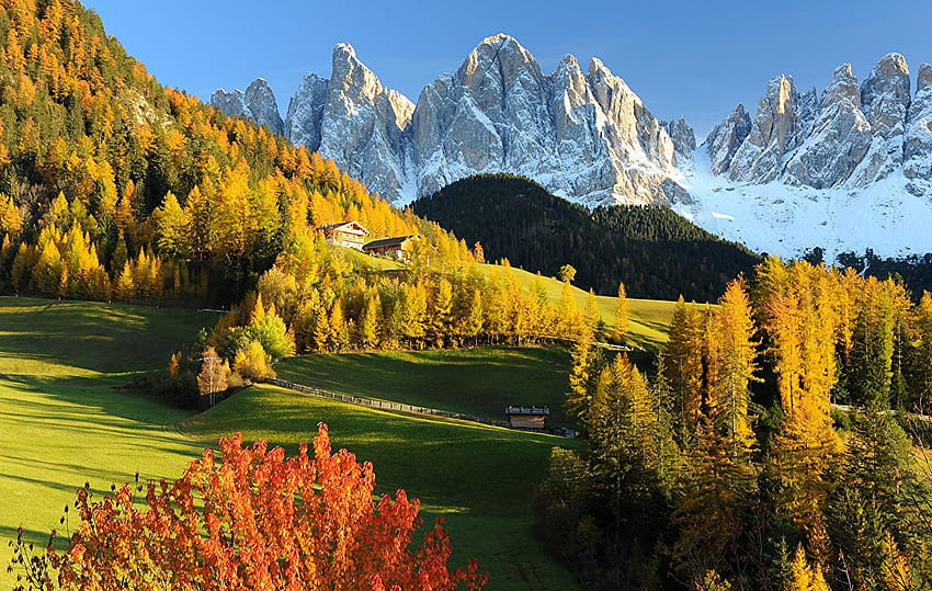 İtalya Dolomites Val Gardena Sonbahar Doğası, sonbahar dolomitleri İtalya HD duvar kağıdı
