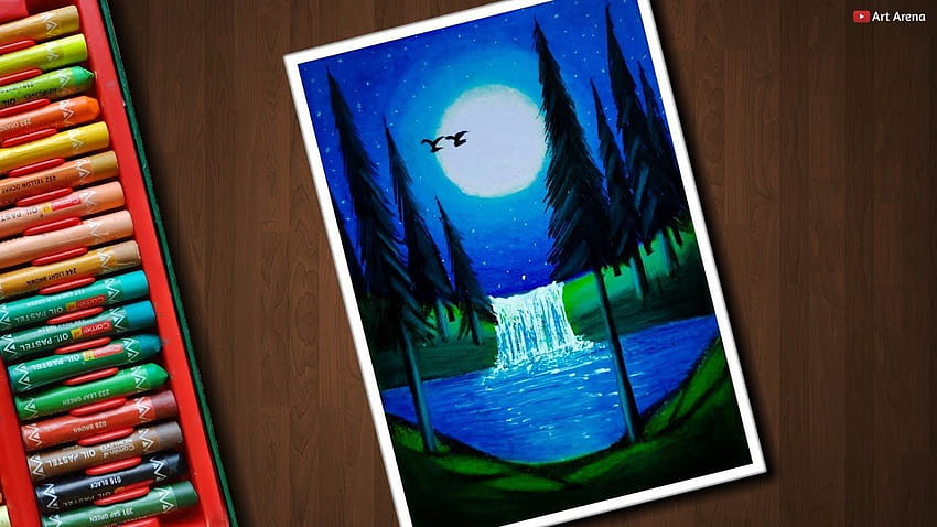Moonlight Waterfall scenery drawing for ...m.youtube HD wallpaper | Pxfuel