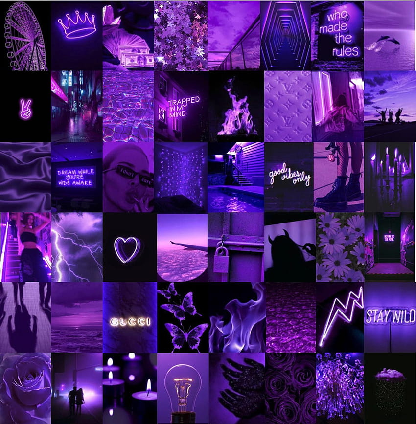 Neon Purple Aesthetic Wall Collage Kit HD phone wallpaper | Pxfuel