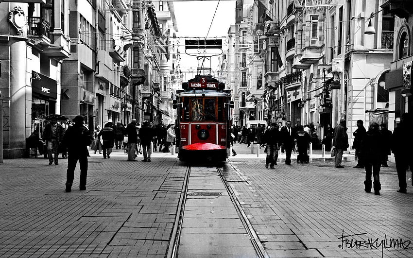 トルコ イスタンブールの人々 トラム タクシム、1920x1200、タクシム広場の市内のトラム、 高画質の壁紙