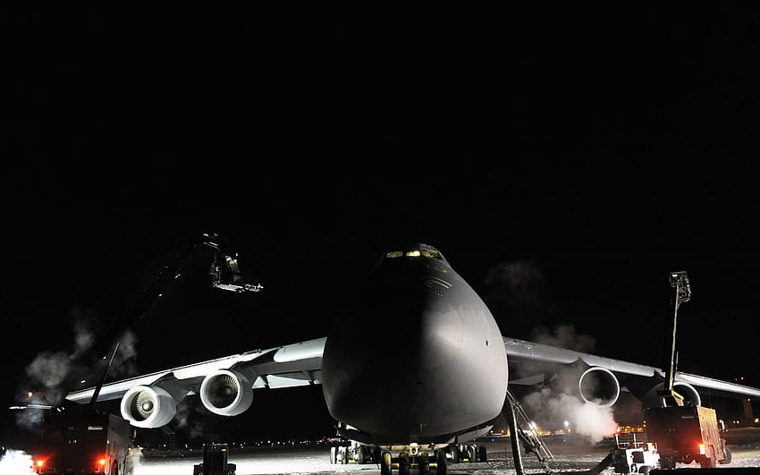 Grafik, Flugzeug, Flugzeug, Militärflugzeug, Nacht, Militärstützpunkt, US Air Force, Lockheed C 5 Galaxy, Winter, Frost / und mobile Hintergründe HD-Hintergrundbild