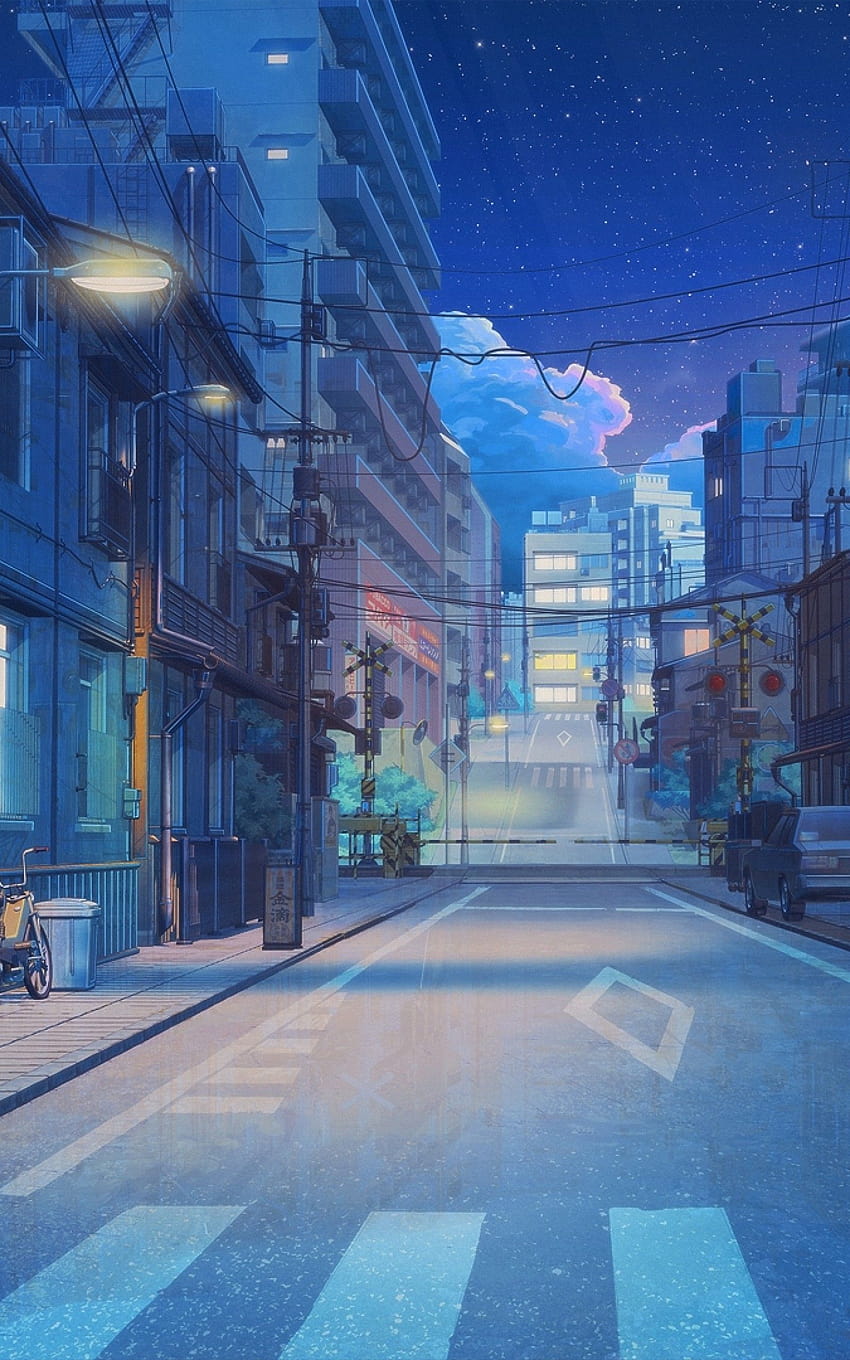 1600x2560 Jalan Anime, Jalan, Bangunan, Pemandangan, Malam, Bintang untuk Google Nexus 10, malam jalanan anime wallpaper ponsel HD