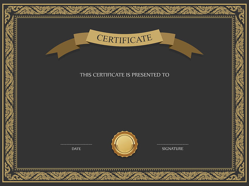 Plantilla de certificado negro y marrón PNG, borde del certificado fondo de pantalla