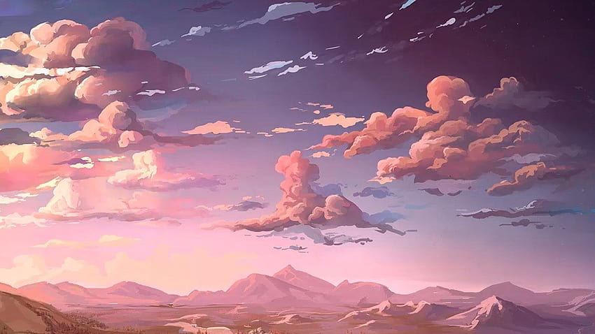 Розова аниме естетика през 2020 г., розови аниме облаци HD тапет