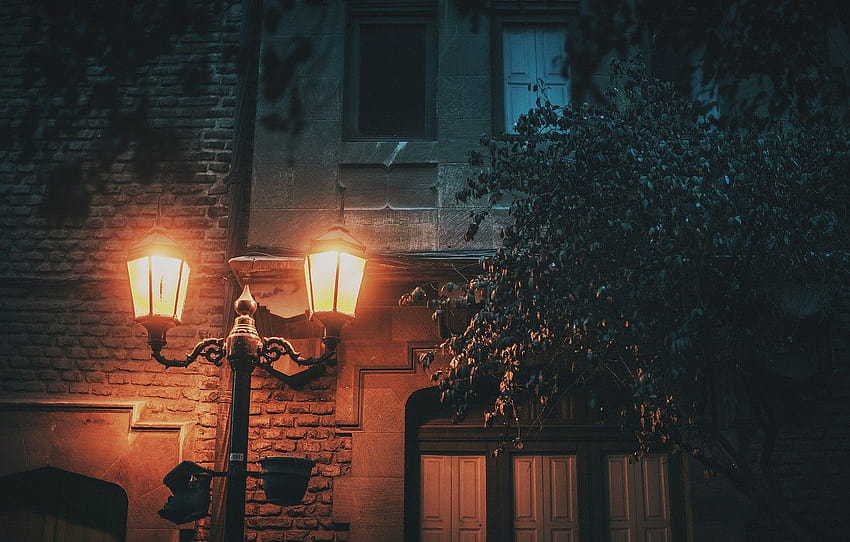 light, house, street, cityscape, lamp post, urban scene HD wallpaper