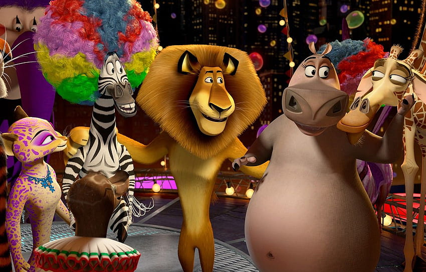 kartun, Madagaskar 3, Alex Sang Singa, Hippo Gloria, Melman si jerapah, Zebra Marty , bagian фильмы Wallpaper HD