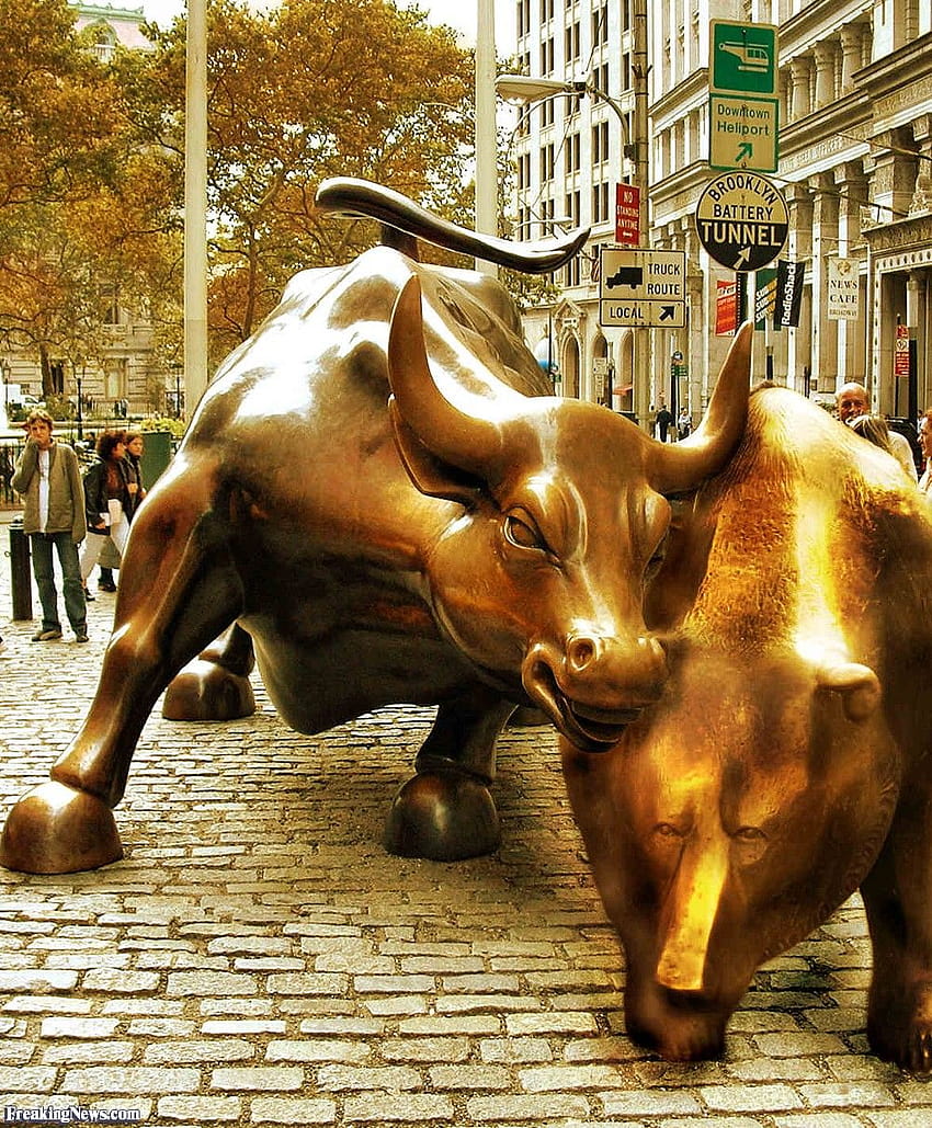Wall Street Bull posté par John Sellers, haussier et baissier Fond d'écran de téléphone HD