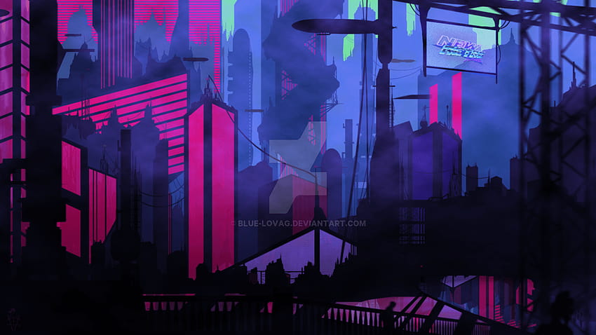 Estetik Vaporwave City on Dog, mor anime şehri HD duvar kağıdı