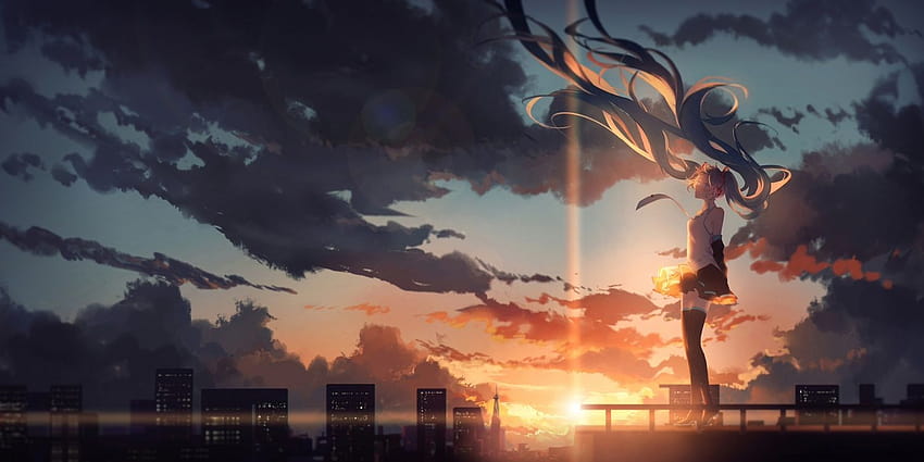 Aqua, rooftop sunset anime HD wallpaper | Pxfuel