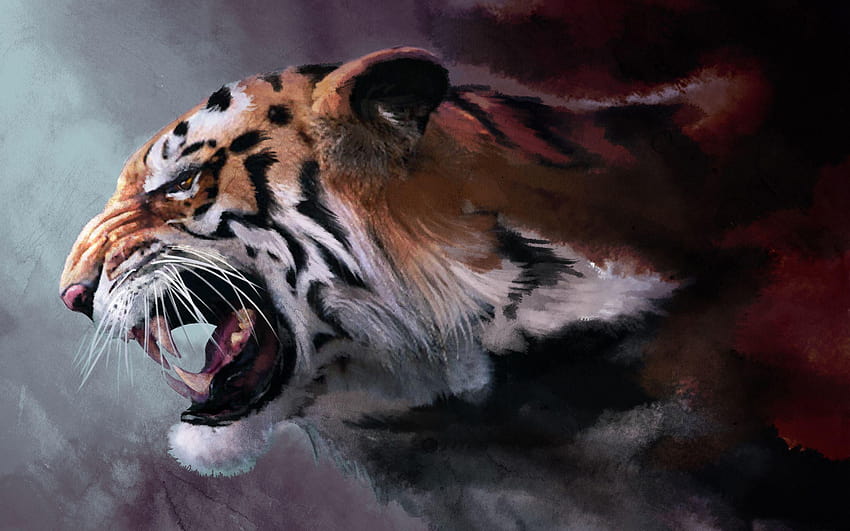 4 Bengal Tiger On Fire, tiger wildlife artwork HD wallpaper