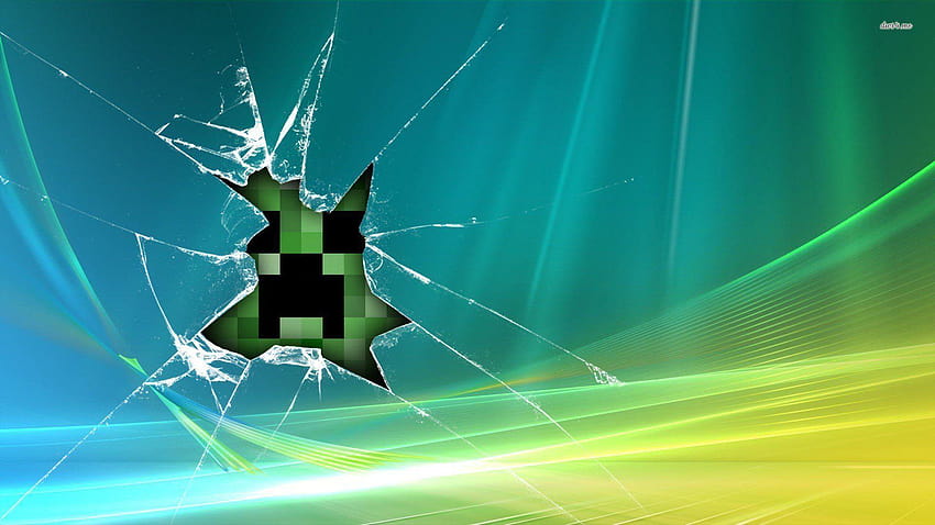 Creeper dietro il vetro rotto, schermo rotto di minecraft Sfondo HD