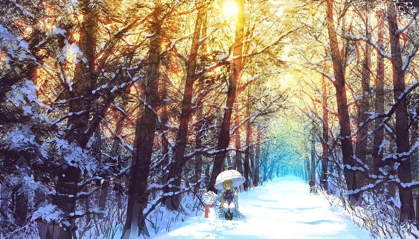 Yakumo Yukari, Touhou, Snow, Winter, Umbrella, Trees / and Mobile & HD wallpaper