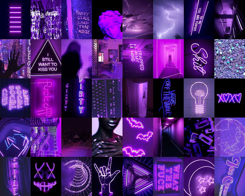 Ästhetische neonviolette Wandcollage, hellviolette Collage HD-Hintergrundbild