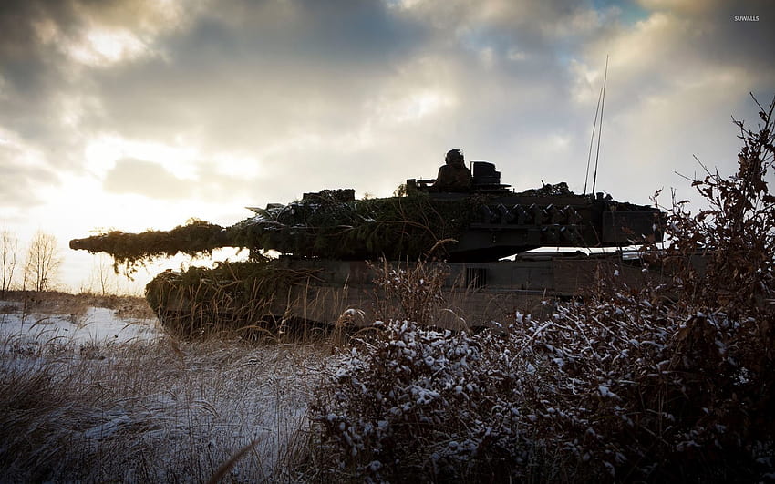 Leopard 2-Panzer versteckt in den Büschen, Leopard-Panzer HD-Hintergrundbild