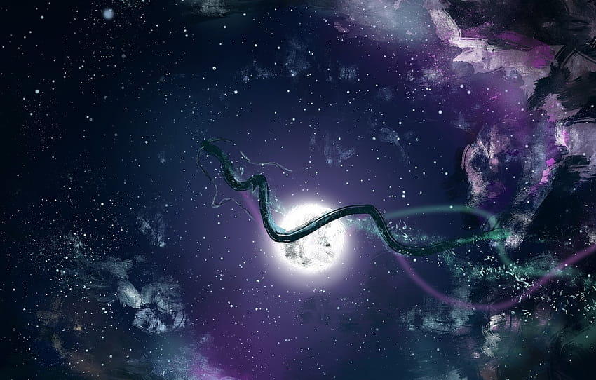 the sky, night, the moon, dragon, Haku, Spirited Away, by soupsane , section прочее, moon dragon HD wallpaper