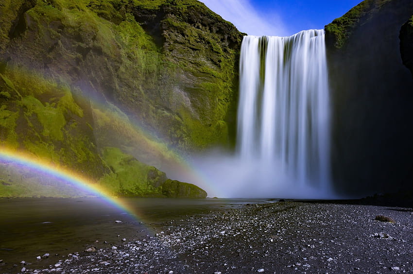 2560 x 1700 Islândia, Seljalandsfoss, Cachoeira, Arco-íris, Rochas, Musgo para Chromebook Pixel, cachoeira seljalandsfoss, Islândia papel de parede HD