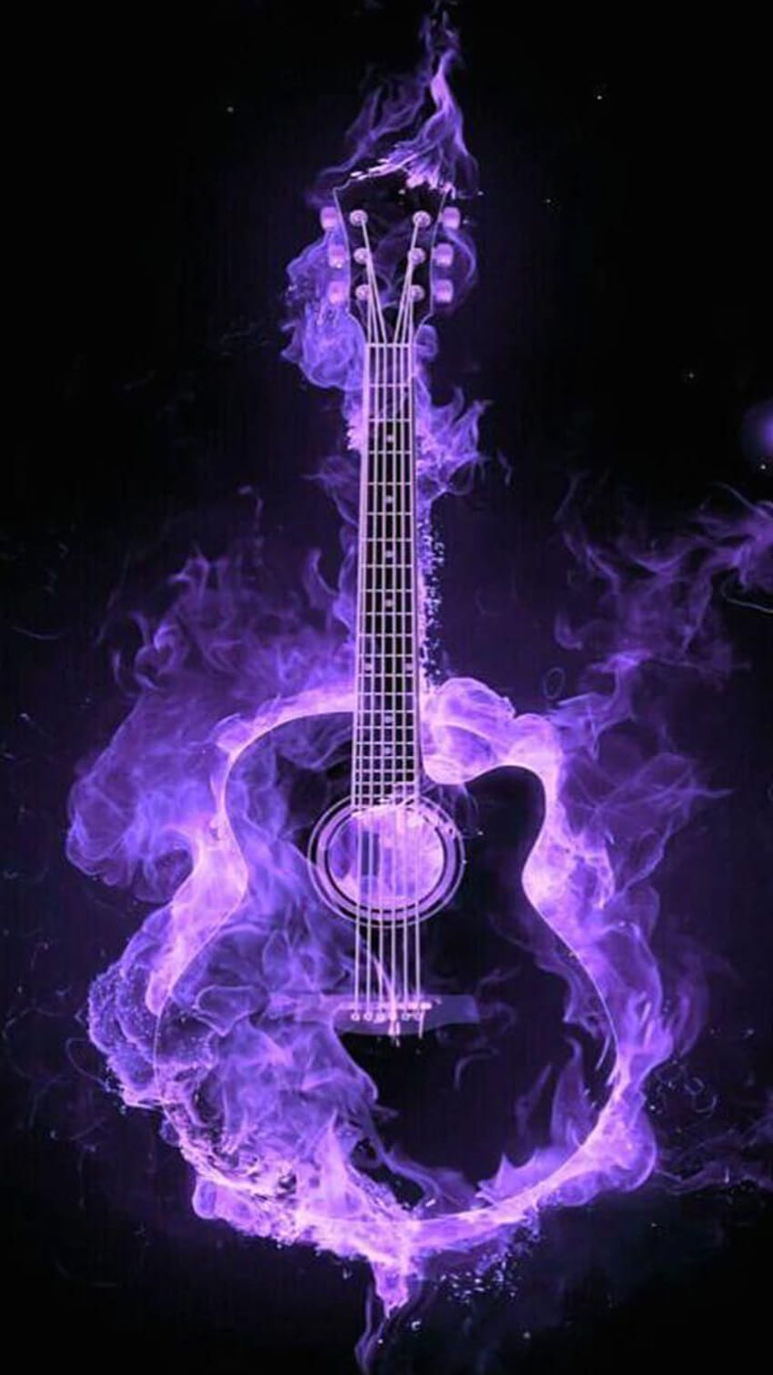 ギター愛好家、すべての音楽ファン。 この燃えるようなネオンのアコースティック ギター アートはどうですか..., 燃えるギター HD電話の壁紙