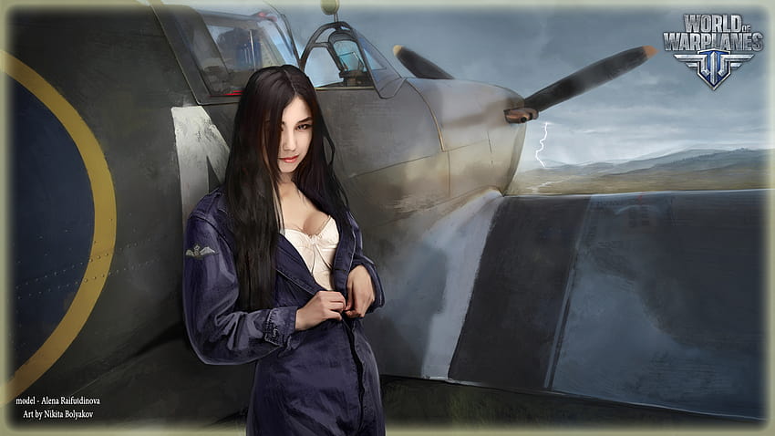 World of Warplanes Airplane Brunette girl Nikita 1920x1080 HD wallpaper