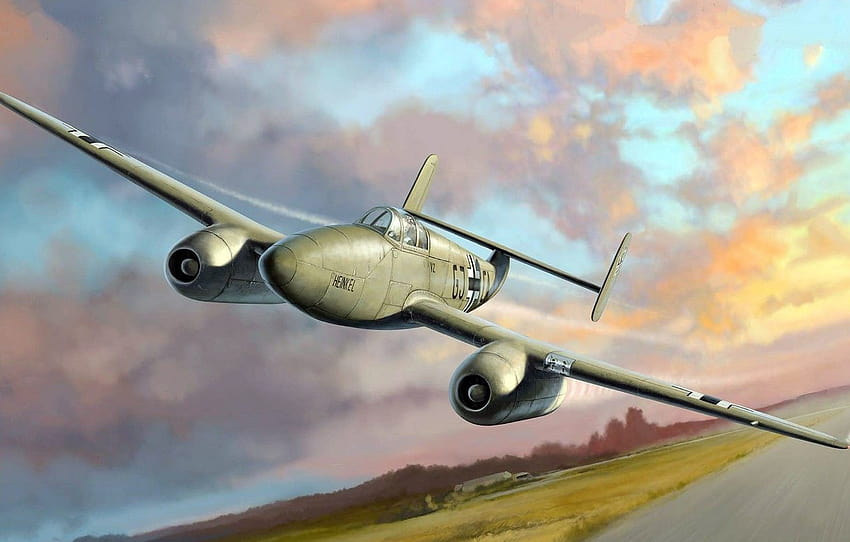 Heinkel, jet da combattimento tedesco, impegnato in volo da solista, He 280, il primo jet da combattimento al mondo, sezione авиация Sfondo HD