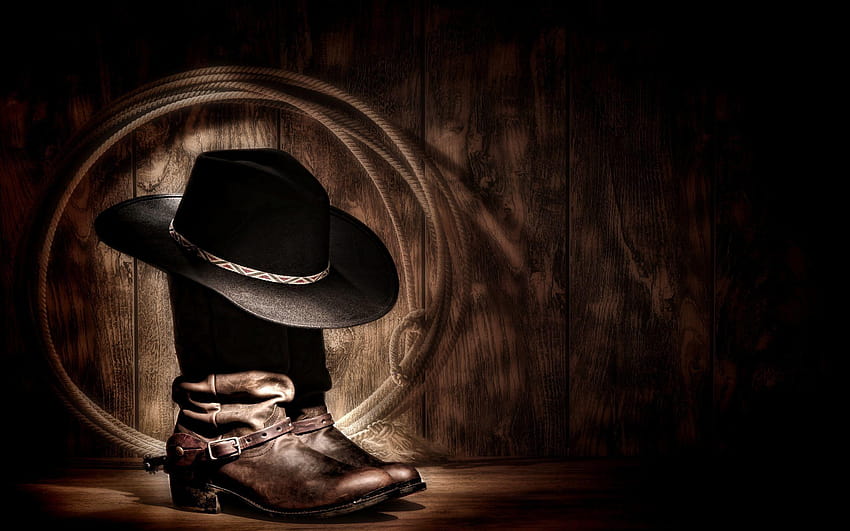 Cowboy Boots And Hat HD wallpaper