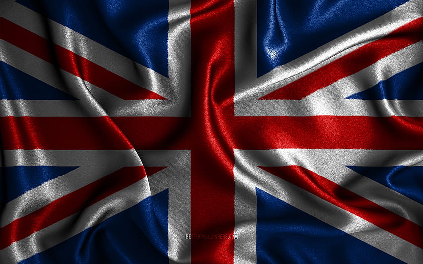 Флаг на Обединеното кралство, копринени вълнони знамена, европейски държави, флаг на Обединеното кралство, национални символи, знаме на Обединеното кралство, знамена от плат, британски флаг, 3D изкуство, Обединено кралство, Европа, Юниън Джак, Обединено кралство HD тапет