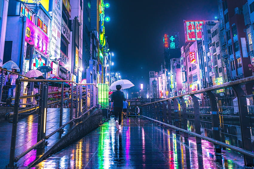 Токио неонов дъжд, токио дъжд HD тапет