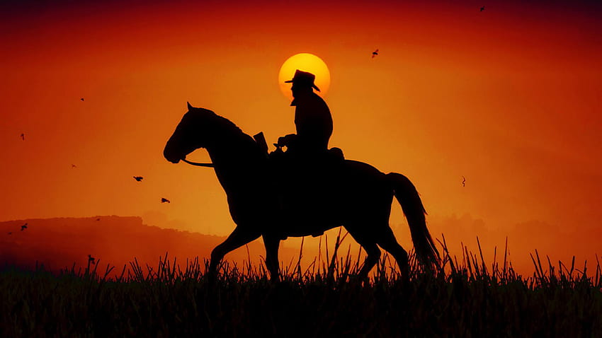 of Cowboy, Horse, Silhouette, Western, RDR2, rdr 2 HD wallpaper