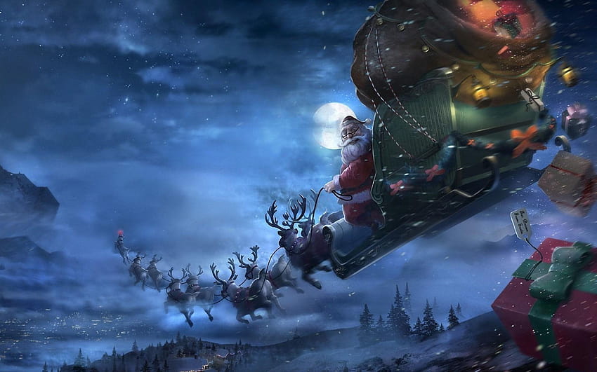 3840x2400 Santa claus, Reindeer, Sleigh, Flying, of santa HD wallpaper