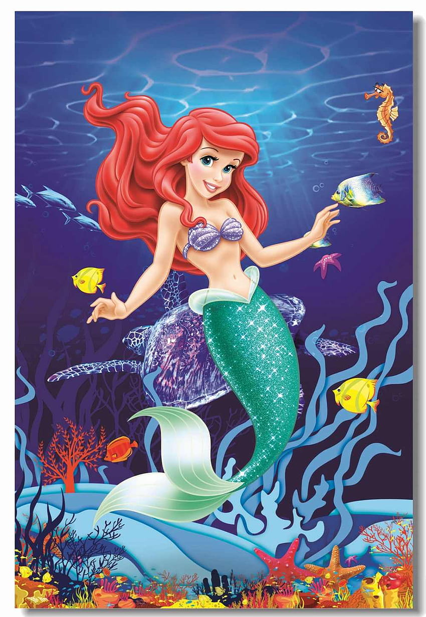 Mural de lienzo con impresión personalizada, póster de La Sirenita, pegatinas de pared de la princesa Ariel, decoración del hogar para el comedor, la Sirenita Ariel fondo de pantalla del teléfono
