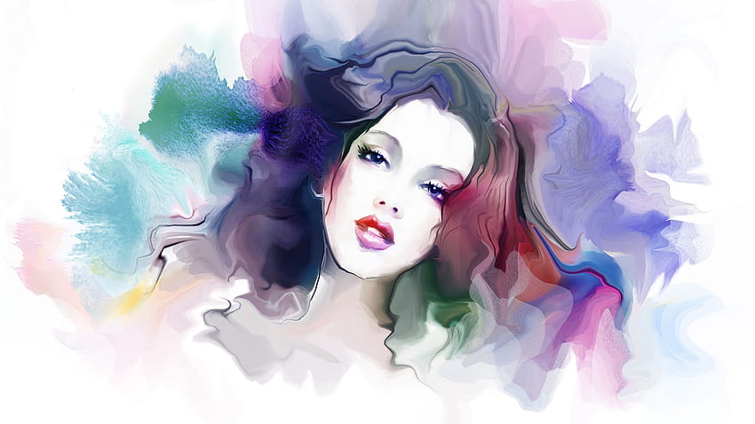 Face Girls Glance Painting Art 2560x1440, desenho de rosto feminino papel de parede HD