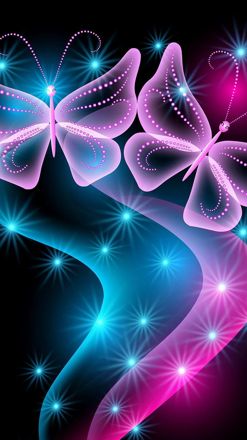 Butterflies Neon Light Abstract Black Backgrounds, neon light pink background HD phone wallpaper