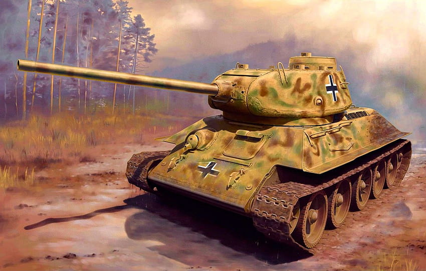 war, art, painting, tank, ww2, captured tank, t 34 HD wallpaper
