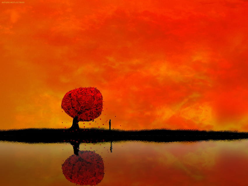 Orange Sky Landscape Drawing HD wallpaper