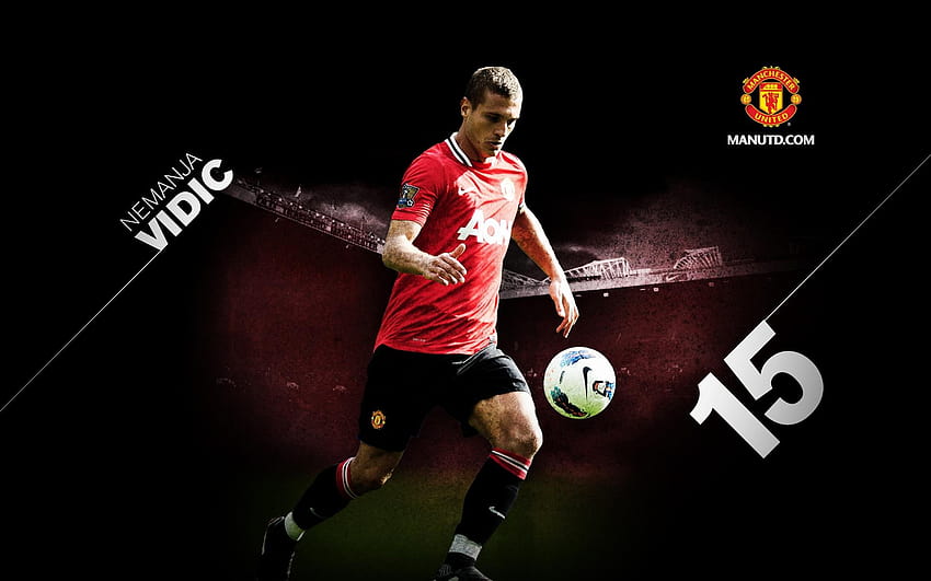 The player of Manchester United Nemanja Vidic on the field HD wallpaper