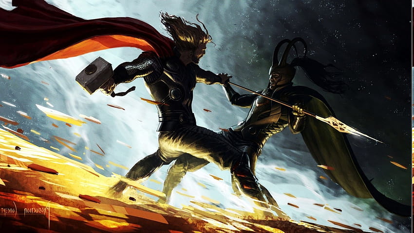 comics, Thor, Loki, Marvel Comics, Concept Art, Fighting, Brothers / and Mobile Backgrounds HD wallpaper