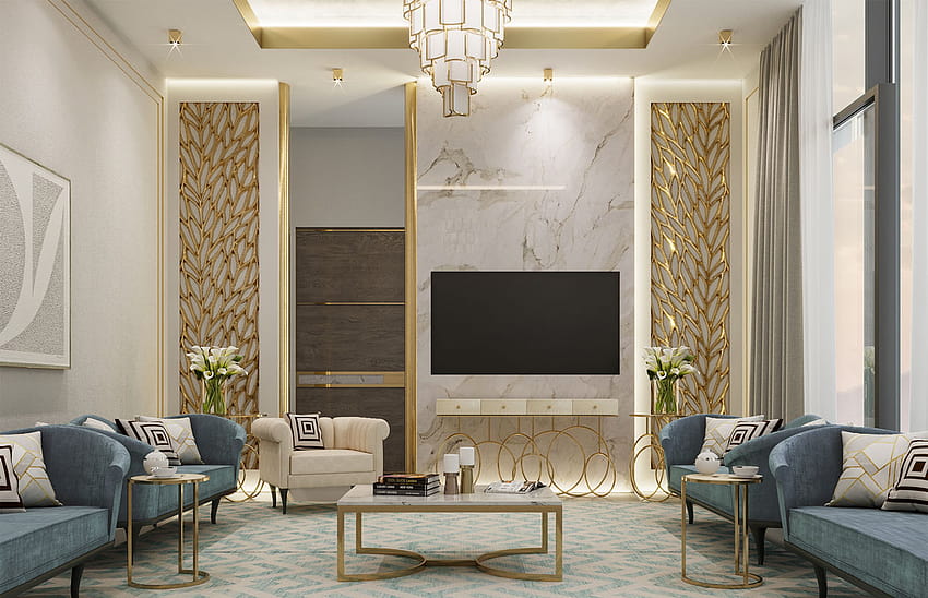 Design de interiores de residência de luxo moderno, interior de luxo papel de parede HD