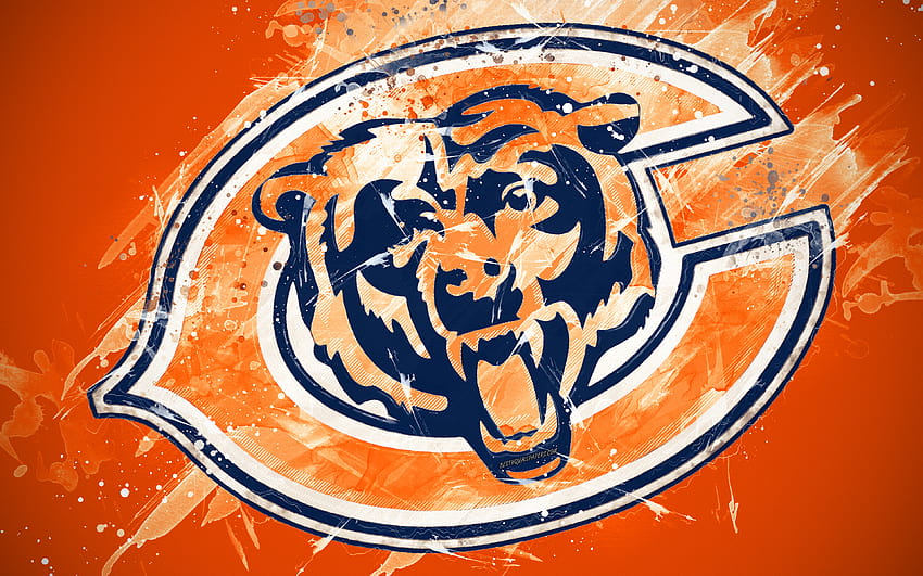 Chicago Bears, лого, гръндж изкуство, отбор по американски футбол, емблема, оранжев фон, рисуване, NFL, Чикаго, Илинойс, САЩ, Национална футболна лига, творческо изкуство с резолюция 3840x2400. Високо качество, лого с мечки HD тапет