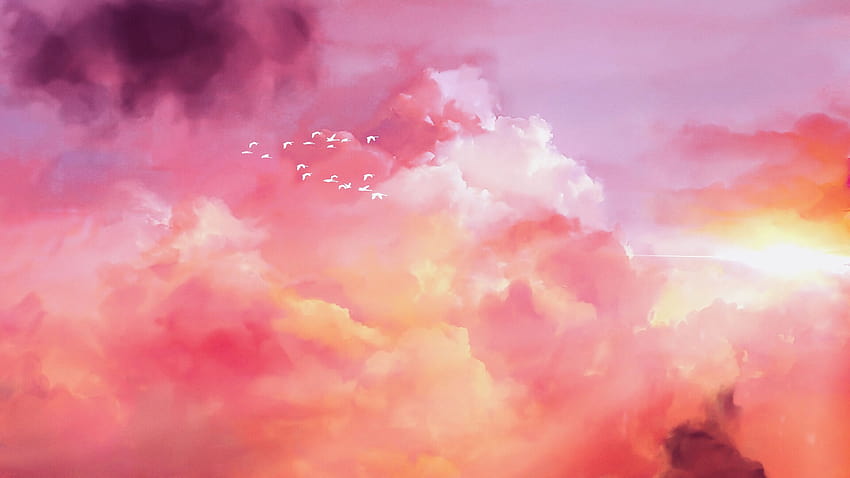 3840x2160 burung, kawanan, merah muda, langit u latar belakang 16:9, langit merah muda Wallpaper HD