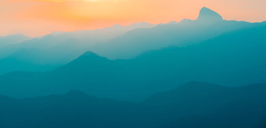 Chaîne de montagnes, coucher de soleil, dégradé, turquoise, bleu sarcelle, coucher de soleil dégradé Fond d'écran HD
