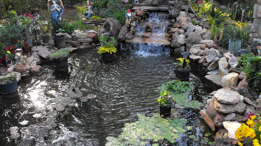 Koi Tag : Koi Pond Rock Garden Water . Bridge, japanese fish pond HD wallpaper