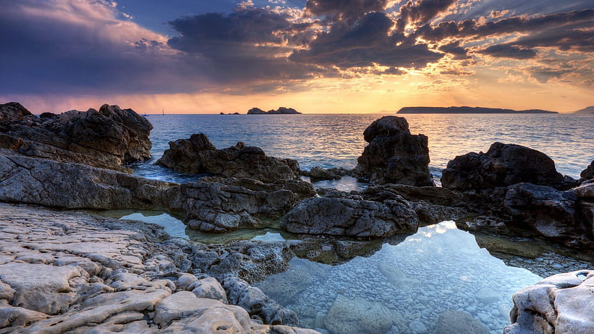 Moments Bliss Rocky Sunset Cam Colors Water Serene Nature Beaches, sunset rocky  beach HD wallpaper | Pxfuel