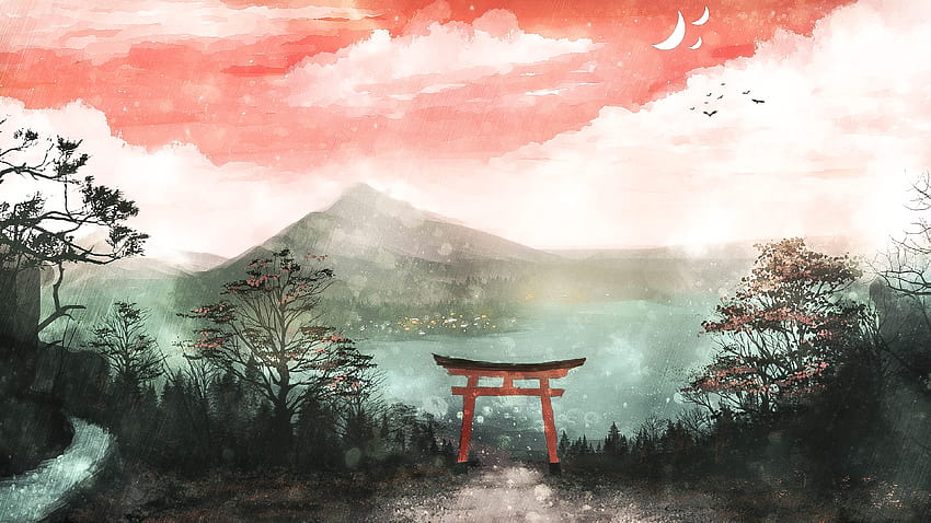 Horizon Lake Suwa [3840x2160] :, Anime-Torii-Tor HD-Hintergrundbild