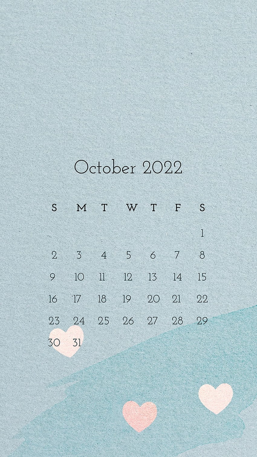 Lindo calendario de octubre de 2022, mensual, estético 2022 fondo de pantalla del teléfono