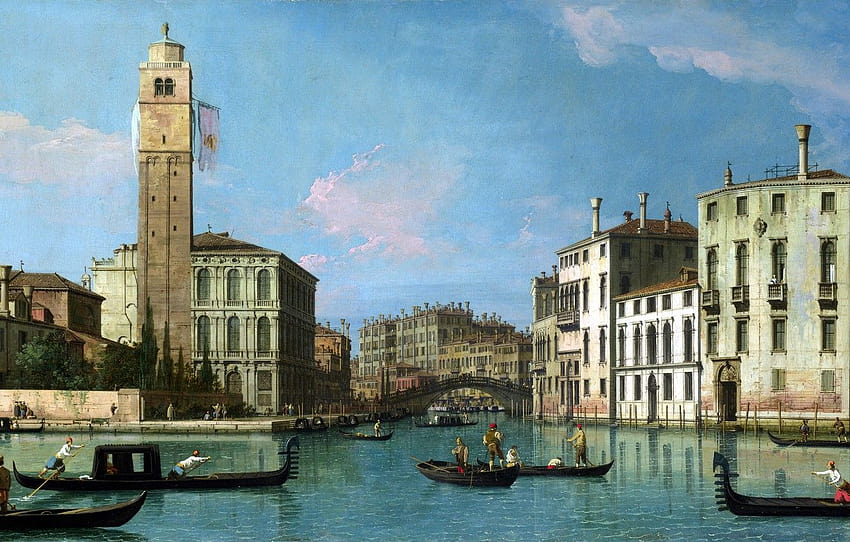 kraj, łódź, dom, Wenecja, kanał, Canaletto, Wenecja: Wejście do Cannaregio , sekcja живопись Tapeta HD