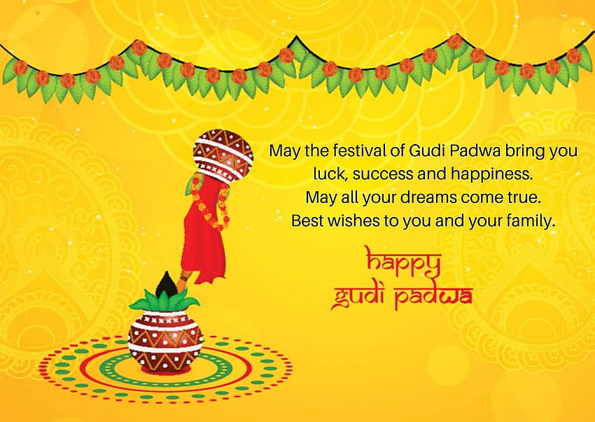Desejos felizes de Gudi Padwa em Marathi, inglês e hindi. Chaitra Sukhladi/ Ano Novo Marathi/Gudi Padwa, Cotações para WhatsApp, Instagram, Facebook e Twitter papel de parede HD