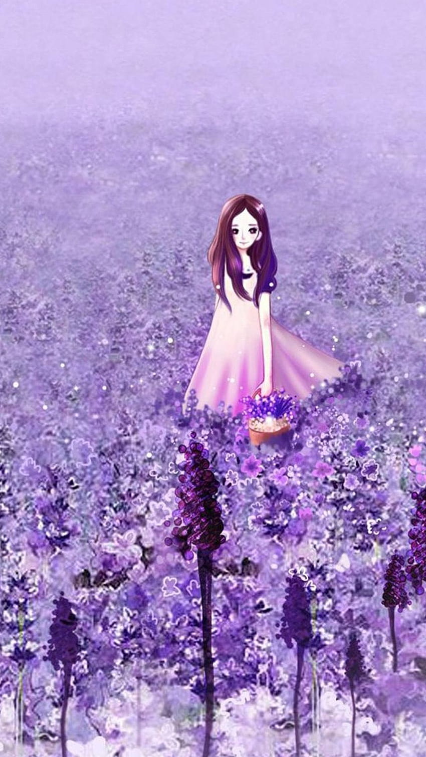 Anime Cute Girl In Purple Flower Garden iPhone 8, aesthetic anime garden purple HD phone wallpaper