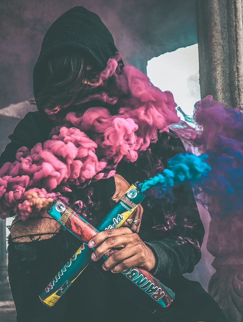 person holding colored smoke – Person, pink girl smoking aesthetic HD phone wallpaper