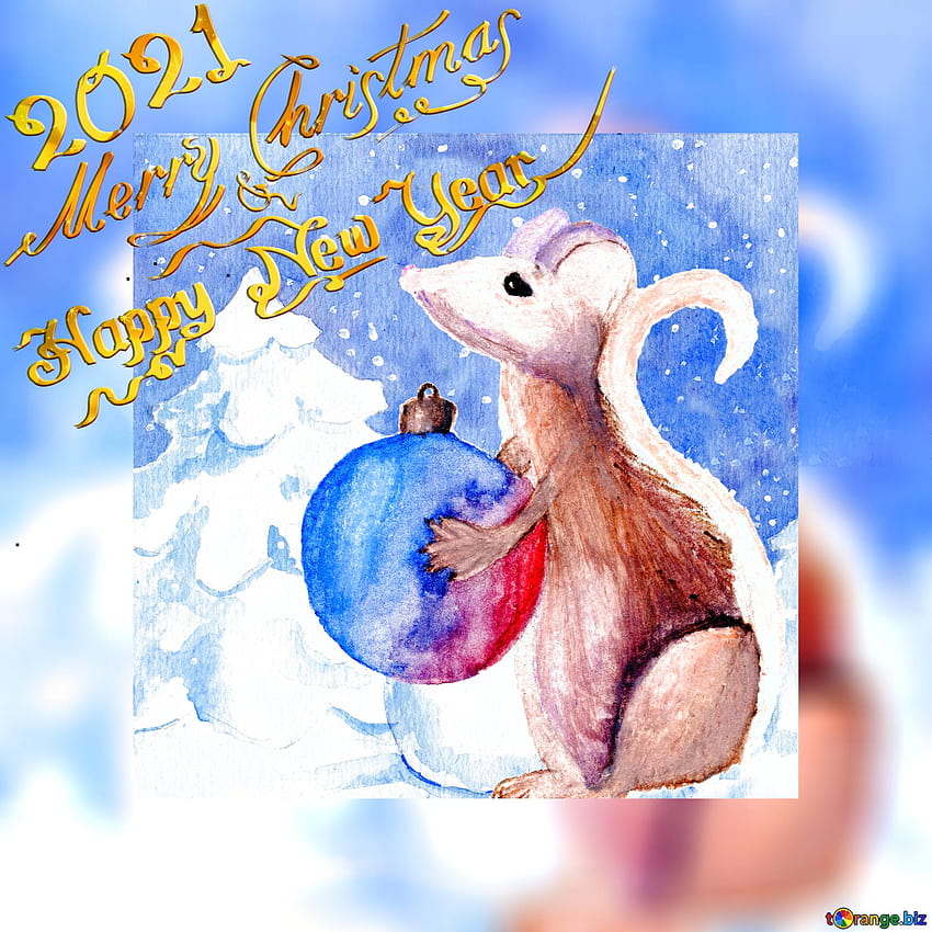 Merry Christmas and Happy New Year 2021 of the rat Chinese Snow forest watercolor paint card backgrounds on CC HD phone wallpaper
